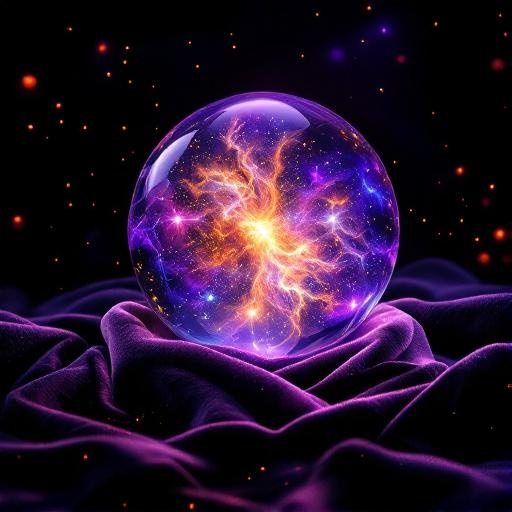 Crystal ball glowing with cosmic light